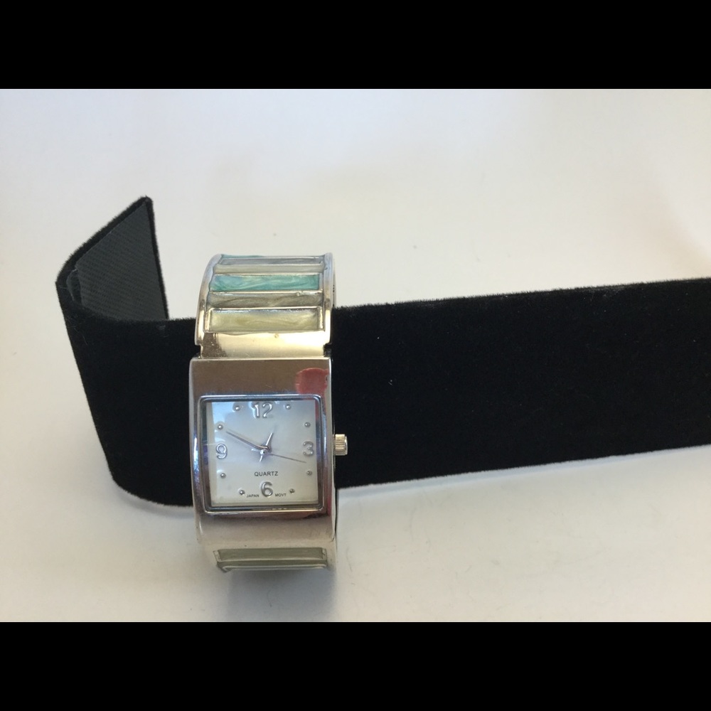 Quartz Wristwatch With Multi Colored Stone Band